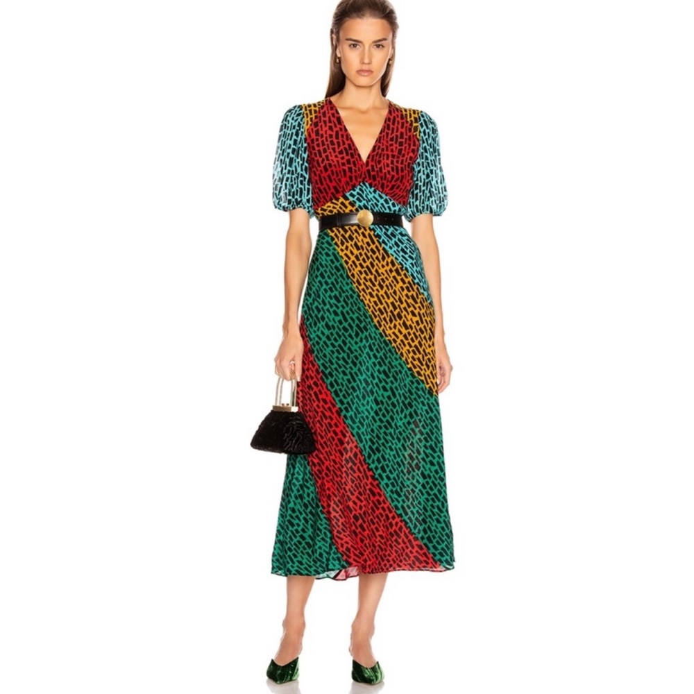 Rixo Amber Silk Midi Dress